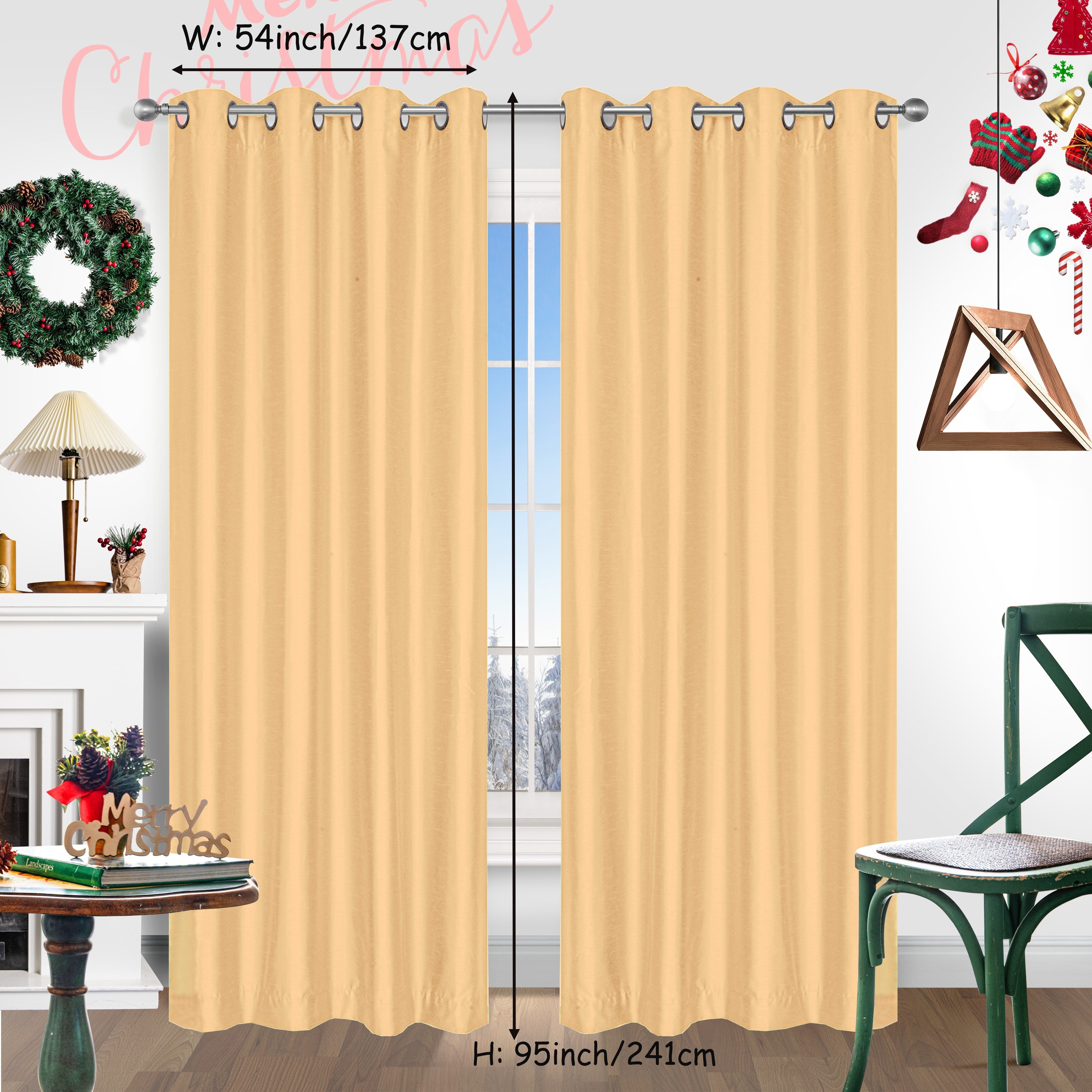 Red Christmas Curtains 2 Pieces Faux Silk Grommet Top for Living Room Bedroom Office