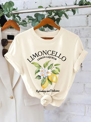 Plus Size Lemon Print T-Shirt Casual Short Sleeve Crew Neck Top for Spring and Summer