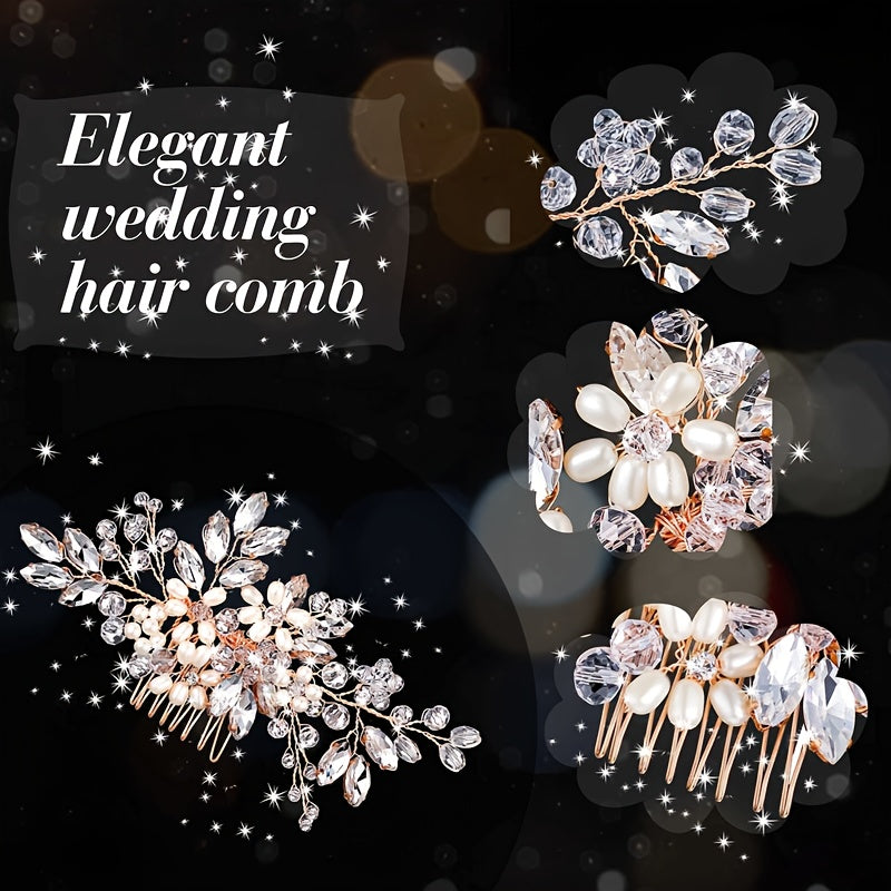 Set of 5 Bohemian Wedding Hair Accessories for Bride Romantic U-Shaped Flower Bead Hair Clips