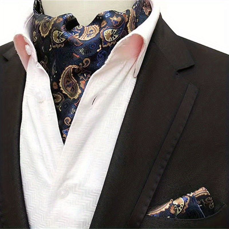 Conjunto de pañuelo de cuello y pañuelo de mano de jacquard con diseño paisley para hombre, perfecto para regalar