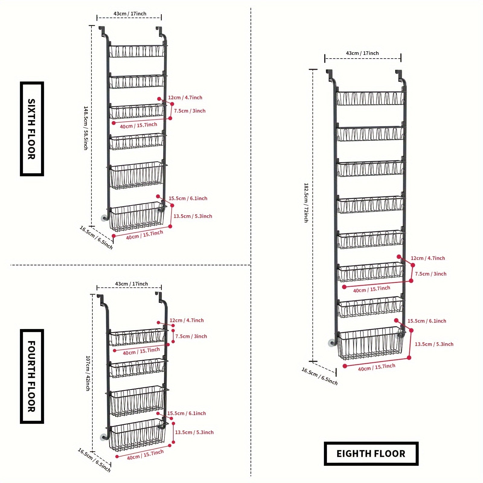 Black Metal Over-the-Door Pantry Organizer with 6 Tiers Kitchen Storage Rack
