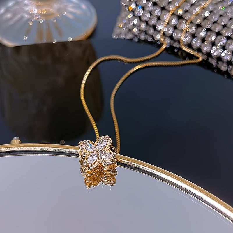 Luxury Jewelry Set 18K Gold Plated Titanium Steel Cubic Zirconia Necklace Ring Earrings Gift