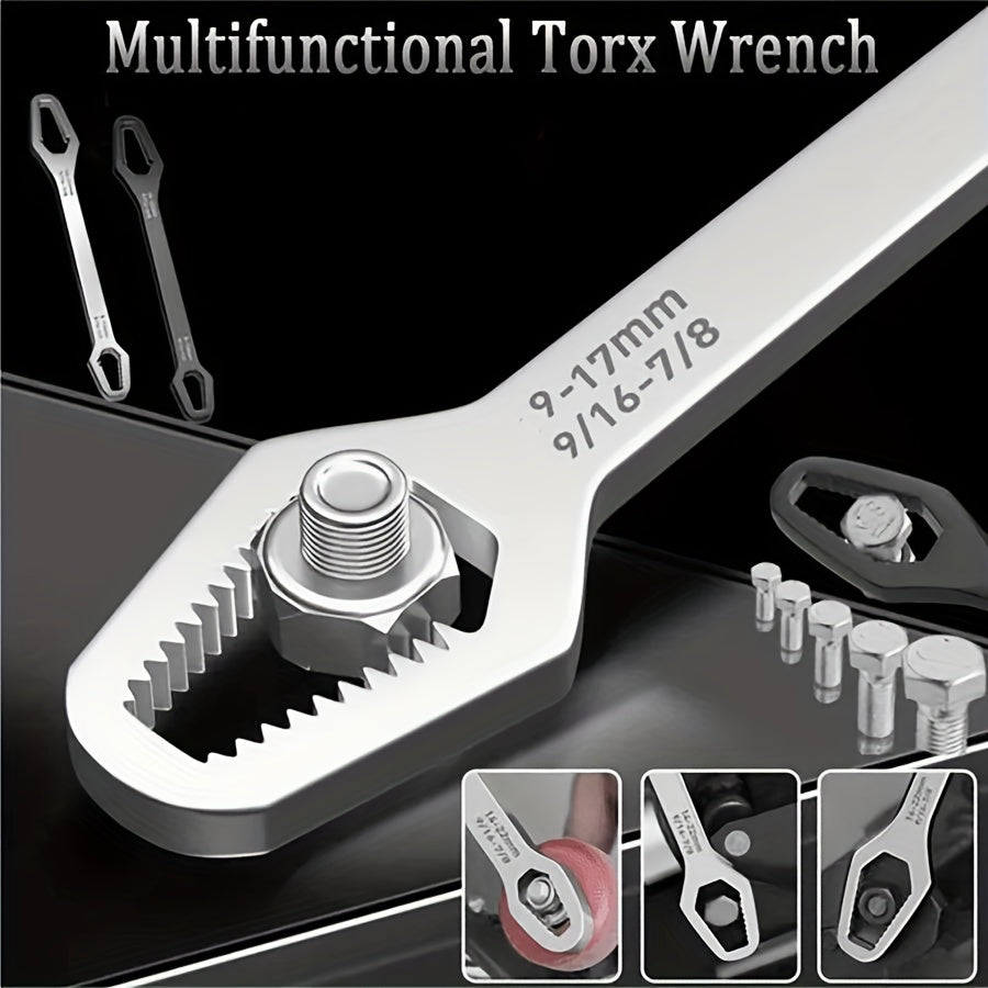 Black Adjustable Dual-Head Torx Wrench 3-17mm 5mm Thick Chrome Vanadium Steel