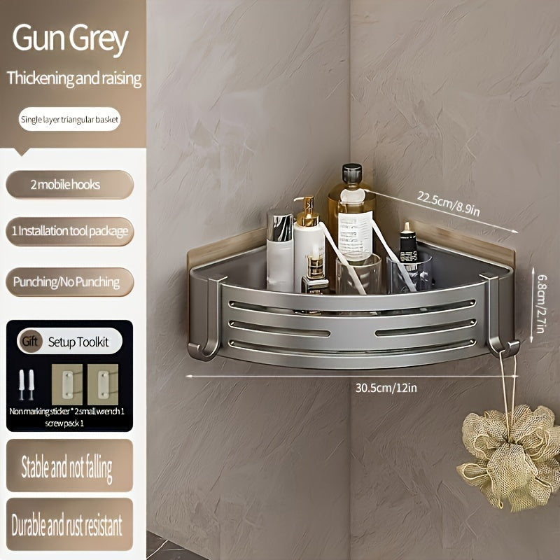 Aluminum Bathroom Corner Shelf Wall-Mounted Triangle Storage No-Drill for Toiletries Kitchen