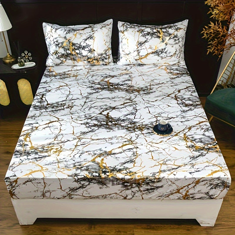 3-Piece Bedding Set with Gold Foil Textured Design Breathable Polyester for Bedroom or Guest Room