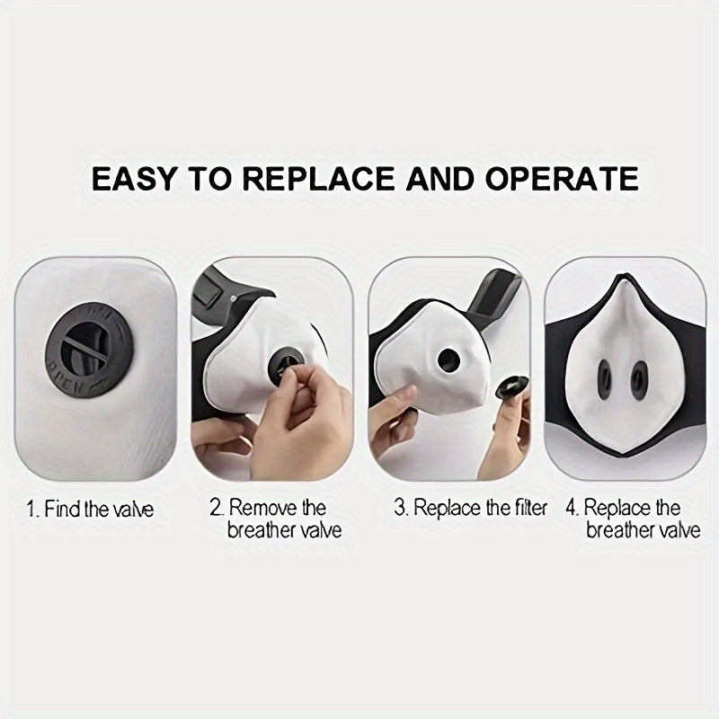 1/2 Ajratiladigan yuz niqobi, nafas chiqarish klapanli, shaffof ko'z qalqoni, og'iz filtri, changdan himoyalovchi, erkaklar va ayollar uchun mos.