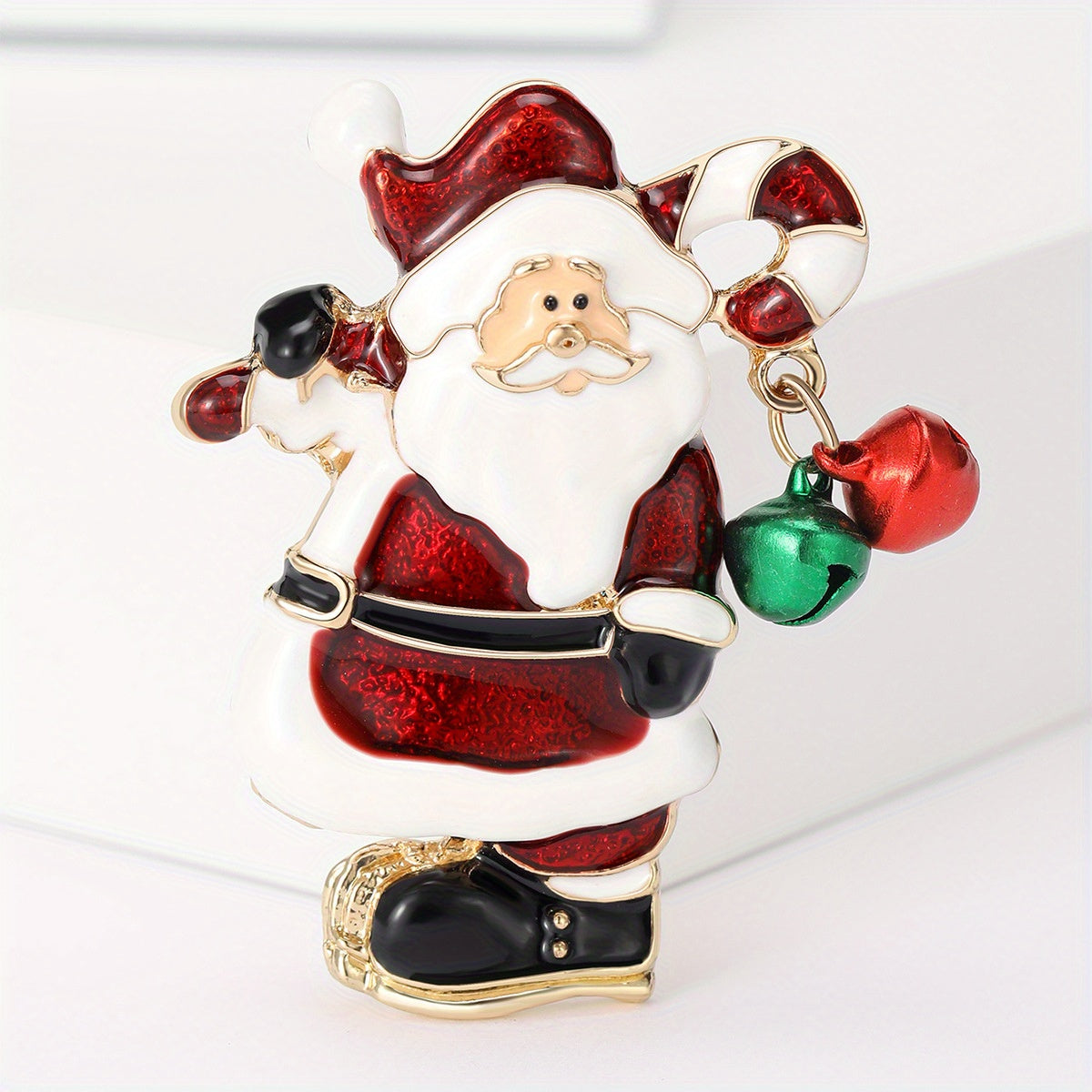 Festive Santa Claus Enamel Pin Christmas Bell Brooch Holiday Outfit Accessory