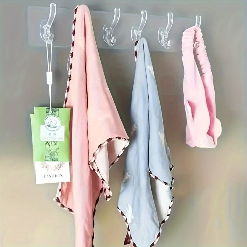 Wall Mount Coat Hooks with Six Linked Adhesive Hooks Waterproof and Oil-Proof Plastic for Home and Kitchen