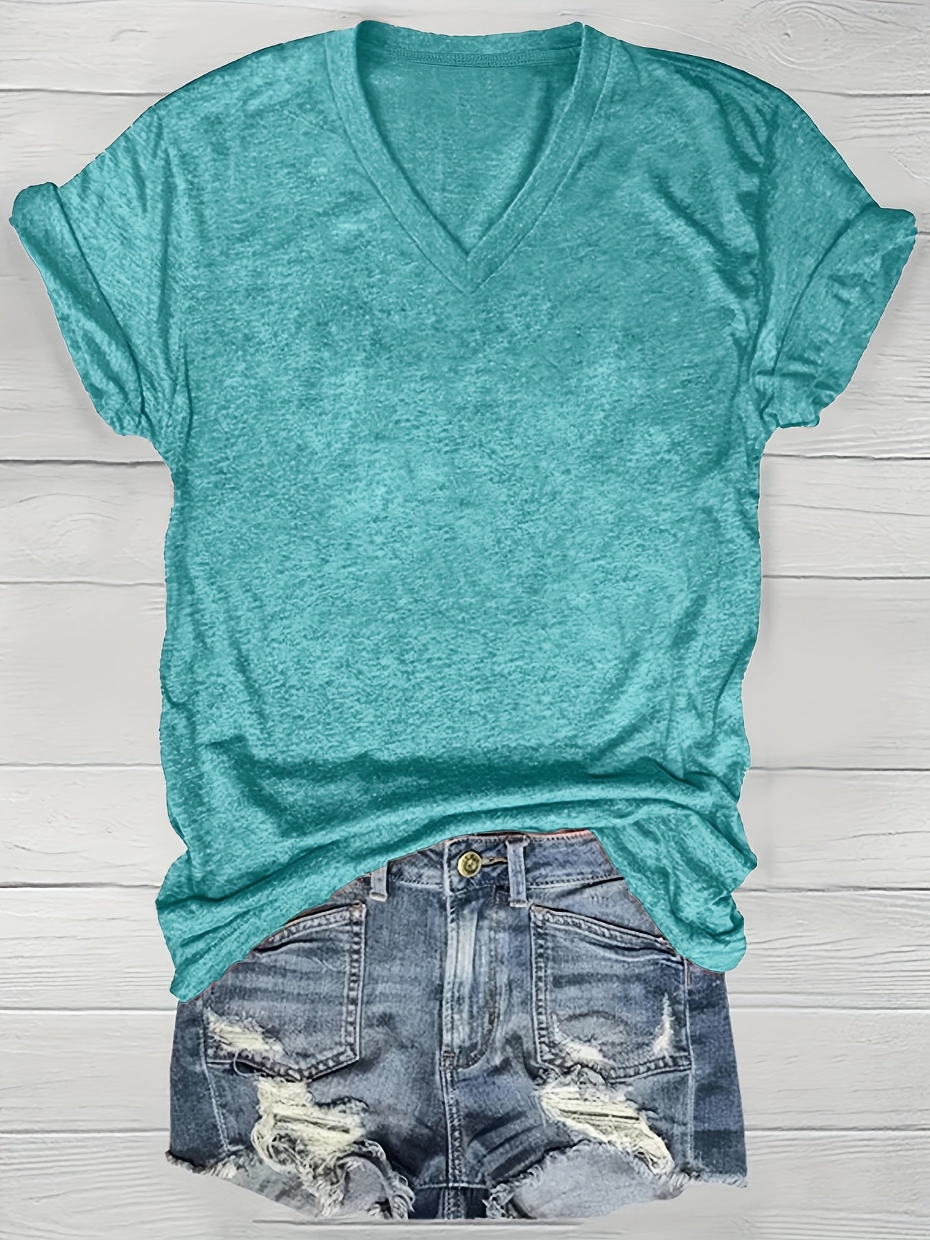 Women’s Solid Color V-Neck T-Shirts Short Sleeve Casual Summer