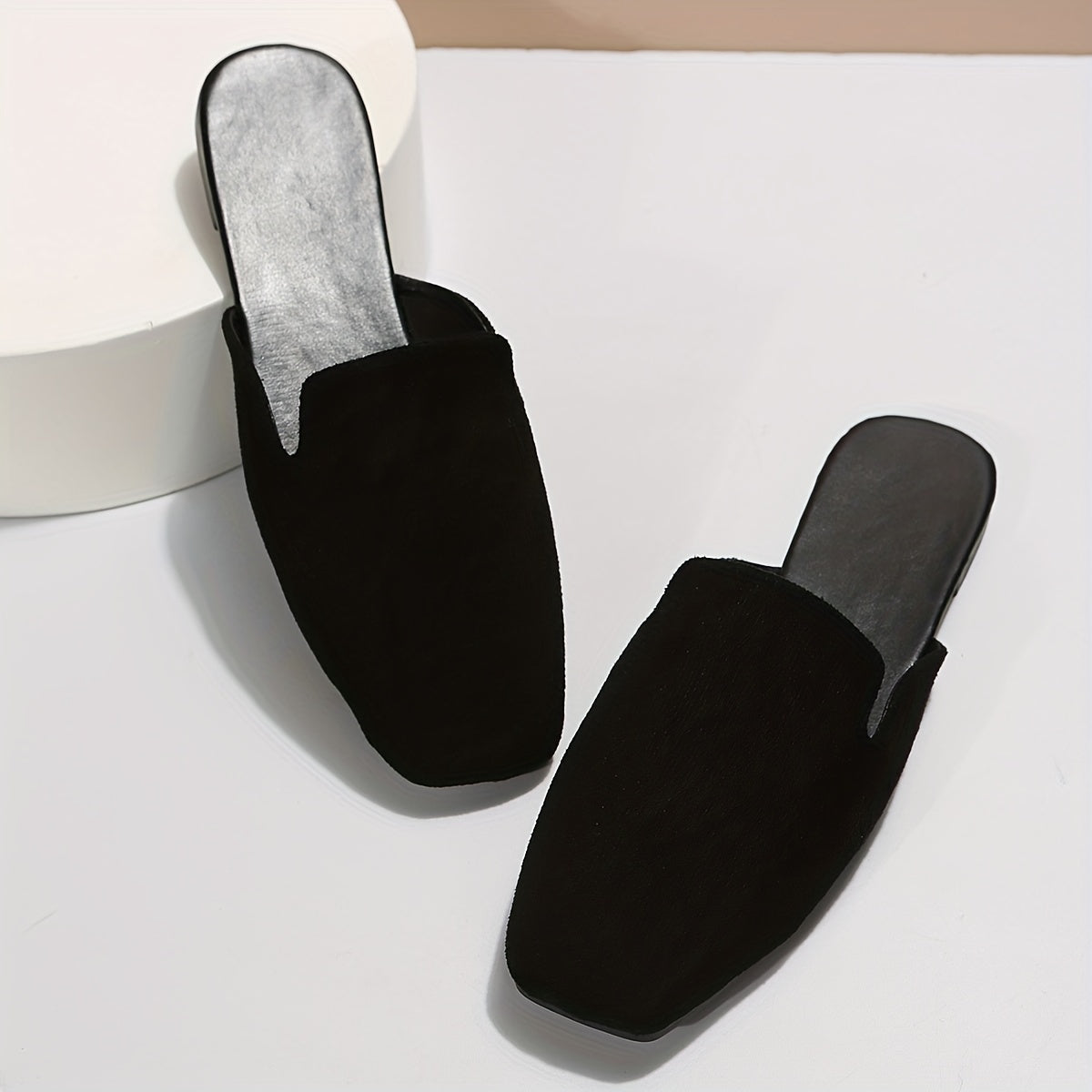 Women's Black Cover Slip-On Mules Flat Shoes with Rubber Sole