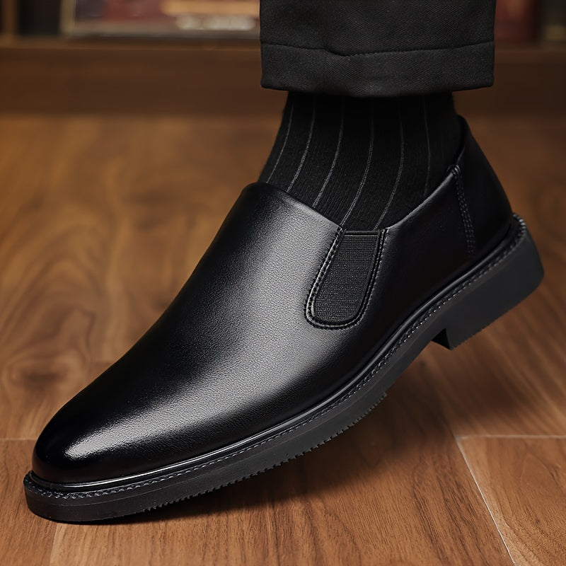 Men's Leather Slip-On Dress Shoes Business Casual Pointed Toe All-Season
