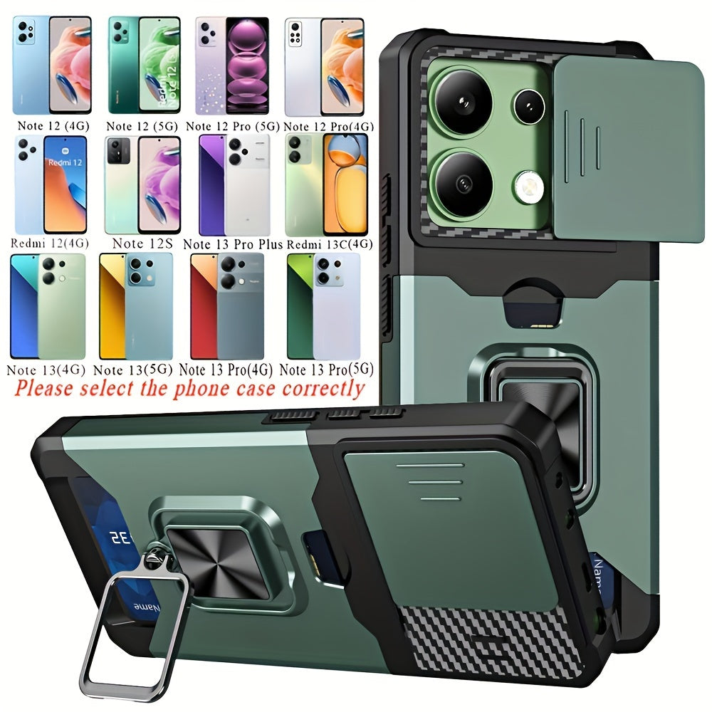 Heavy-Duty Shockproof Phone Case with Metal Stand and Card Slot for Redmi Note 13 Pro Plus 12 Pro 11 Pro