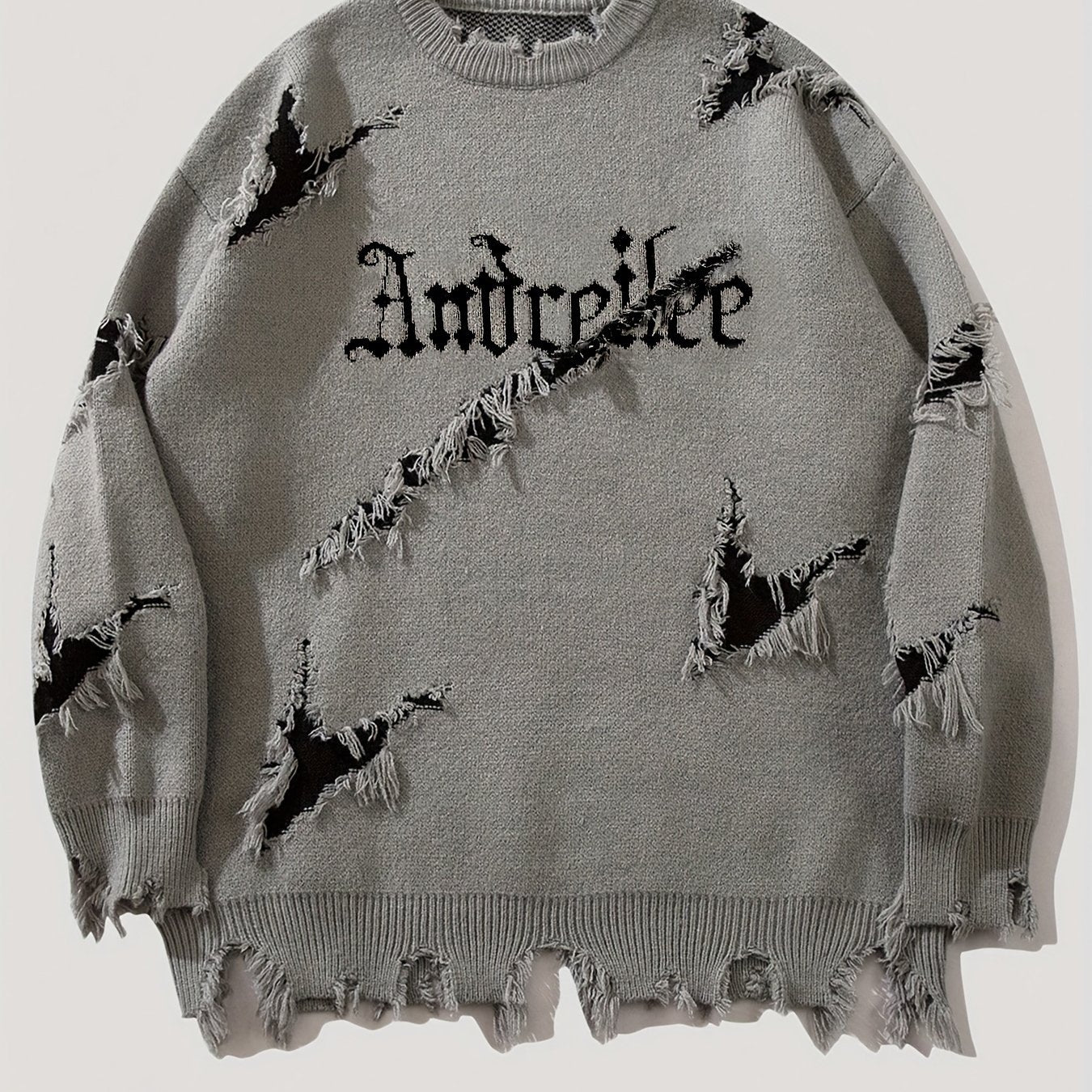 Suéter de punto para hombre con cuello redondo y detalles rasgados, casual, para otoño e invierno, al aire libre