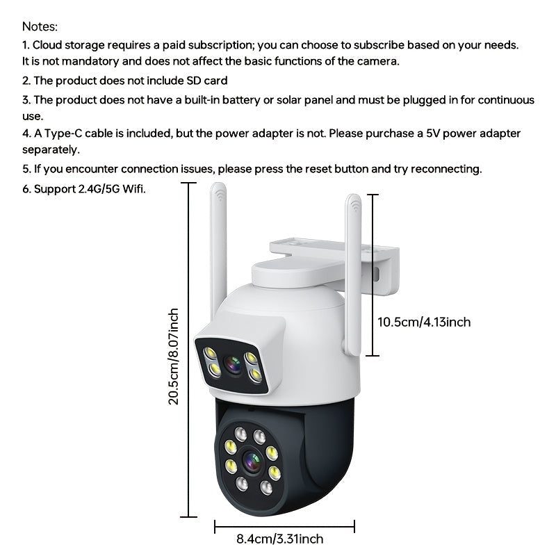 Dual Lens 4MP Outdoor Security Camera with 360 Degree View Motion Tracking Spotlight Siren Two-Way Audio IP65 Waterproof