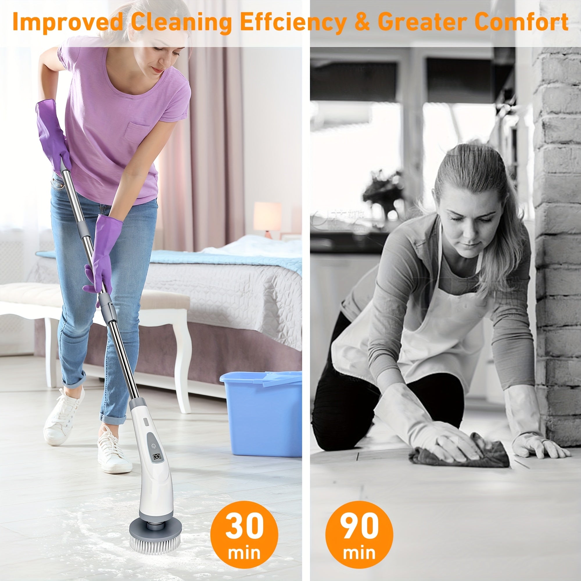 Multi-functional electric spin scrubber with adjustable handle 7 brush heads USB rechargeable