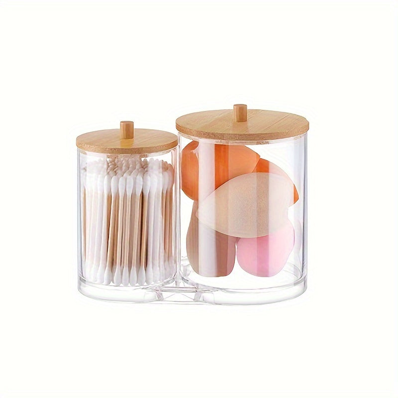 Cotton Pad Holder with Bamboo Lid Bathroom Organization Accessory for Men and Women