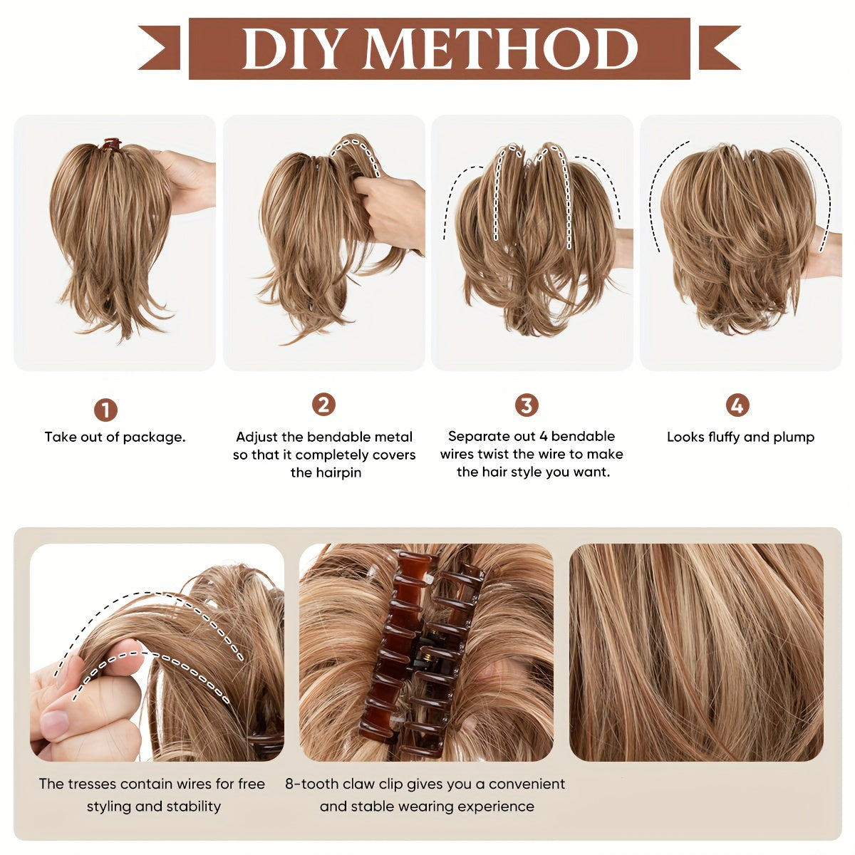 Women Synthetic Wavy Hair Extension Claw Clip Short Braided Hair