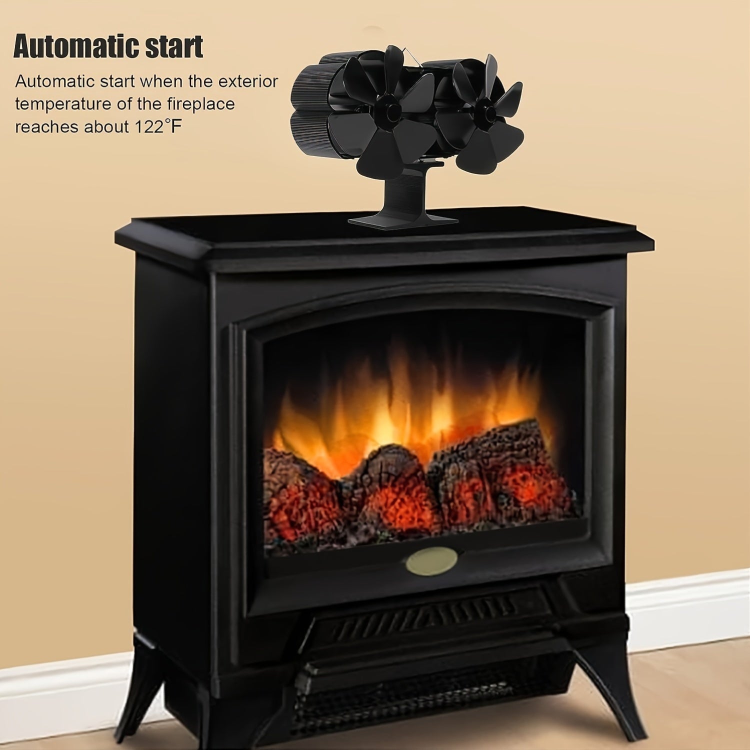 Two-Headed Fireplace Fan with Thermo-Electric Technology, High Heat Resistance