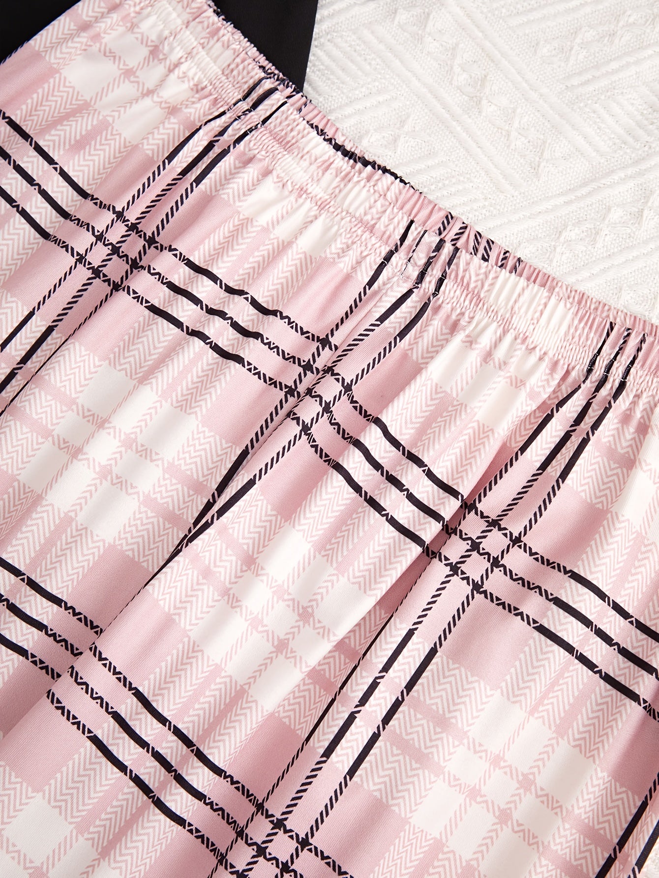 Women's Letter and Plaid Pajama Set Crew Neck Short Sleeve Top Long Pants Micro Elastic Polyester Sleepwear