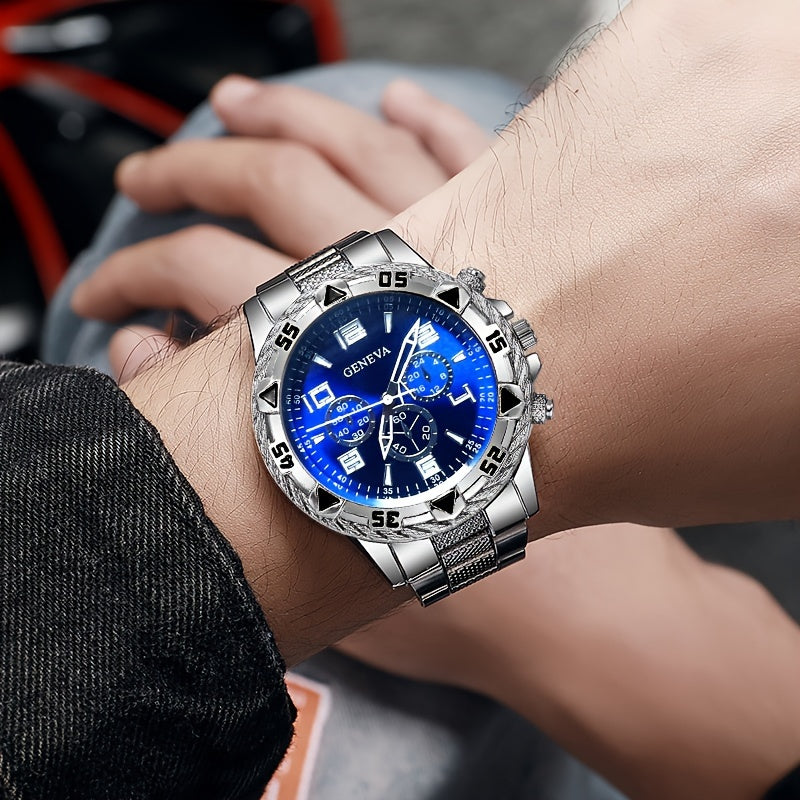 Men's Quartz Watch Set 3 Pieces Stainless Steel Zinc Alloy Non-Waterproof Gift