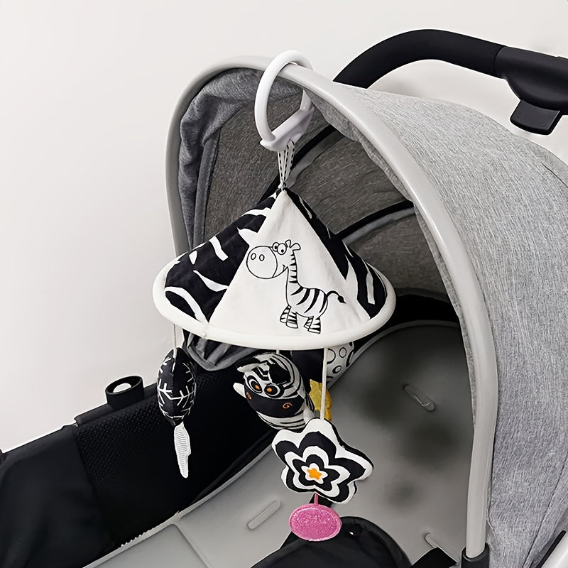 Baby Sensory Toy Hanging Wind Chime with Black and White Umbrella Stroller Charm