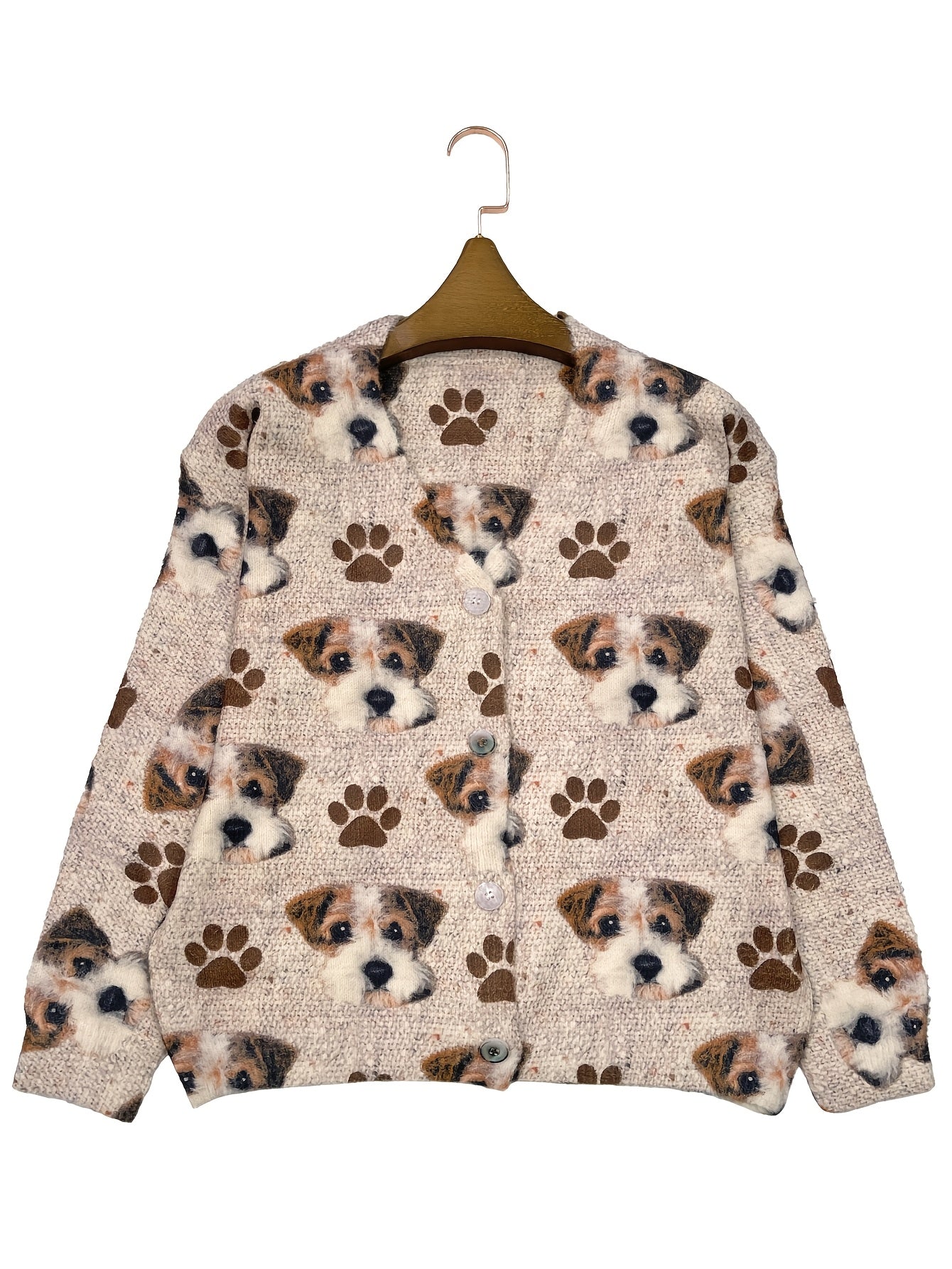 Plus Size Women's V-Neck Cardigan Long Sleeve Dog Print Sweater All-Season
