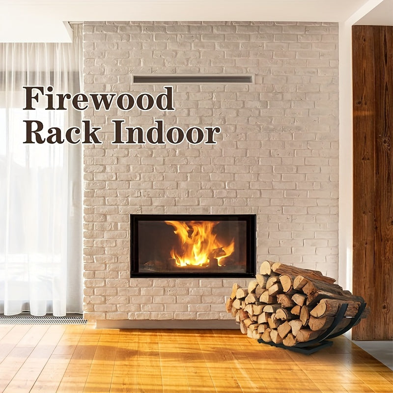 Metal Firewood Rack Steel Curved Log Holder Indoor Fireplace Rust-Resistant