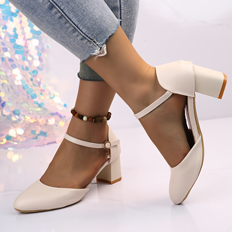 Women's Summer Open-Toe Mid-Heel Sandals with Ankle Strap and Polka Dot Pattern