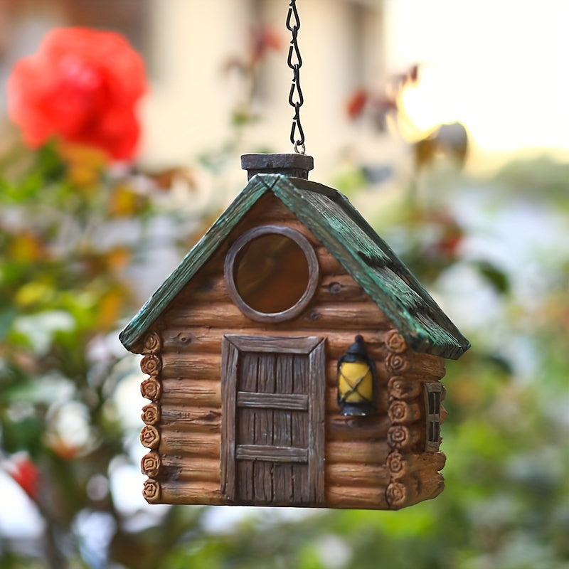 Wooden Birdhouse with LED Lights Outdoor Garden Decor Winter Bird Nest Hanging Ornament