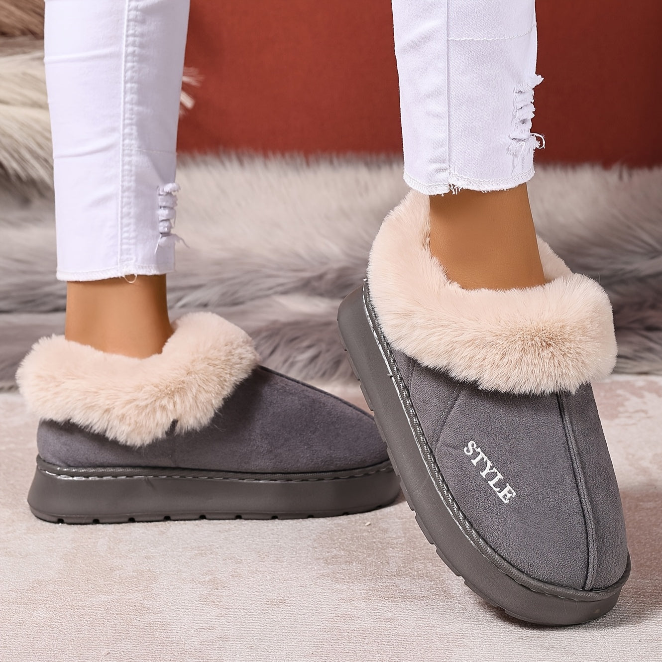 Women's Autumn Winter Thick-Soled Warm Anti-Slip Shoes for Home Office Travel