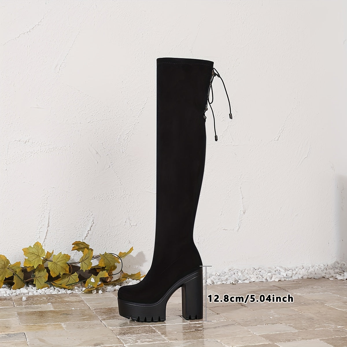Women's Over-the-Knee Boots with Chunky Heels and Round Toe