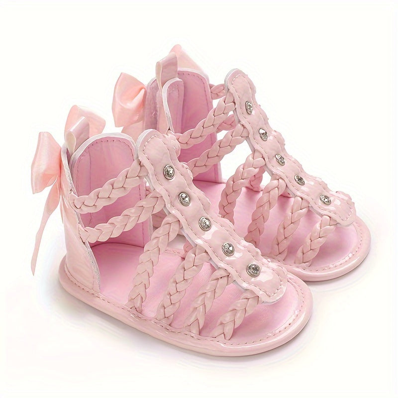 Baby Girl Summer High-Top Sandals with Bow Floral Design Breathable PU Flexible Sole