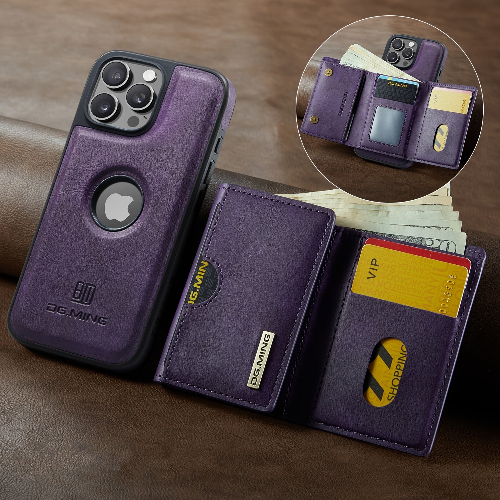 Magnetic Faux Leather Wallet Case for iPhone with Card Holder RFID Protection Wireless Charging Stand