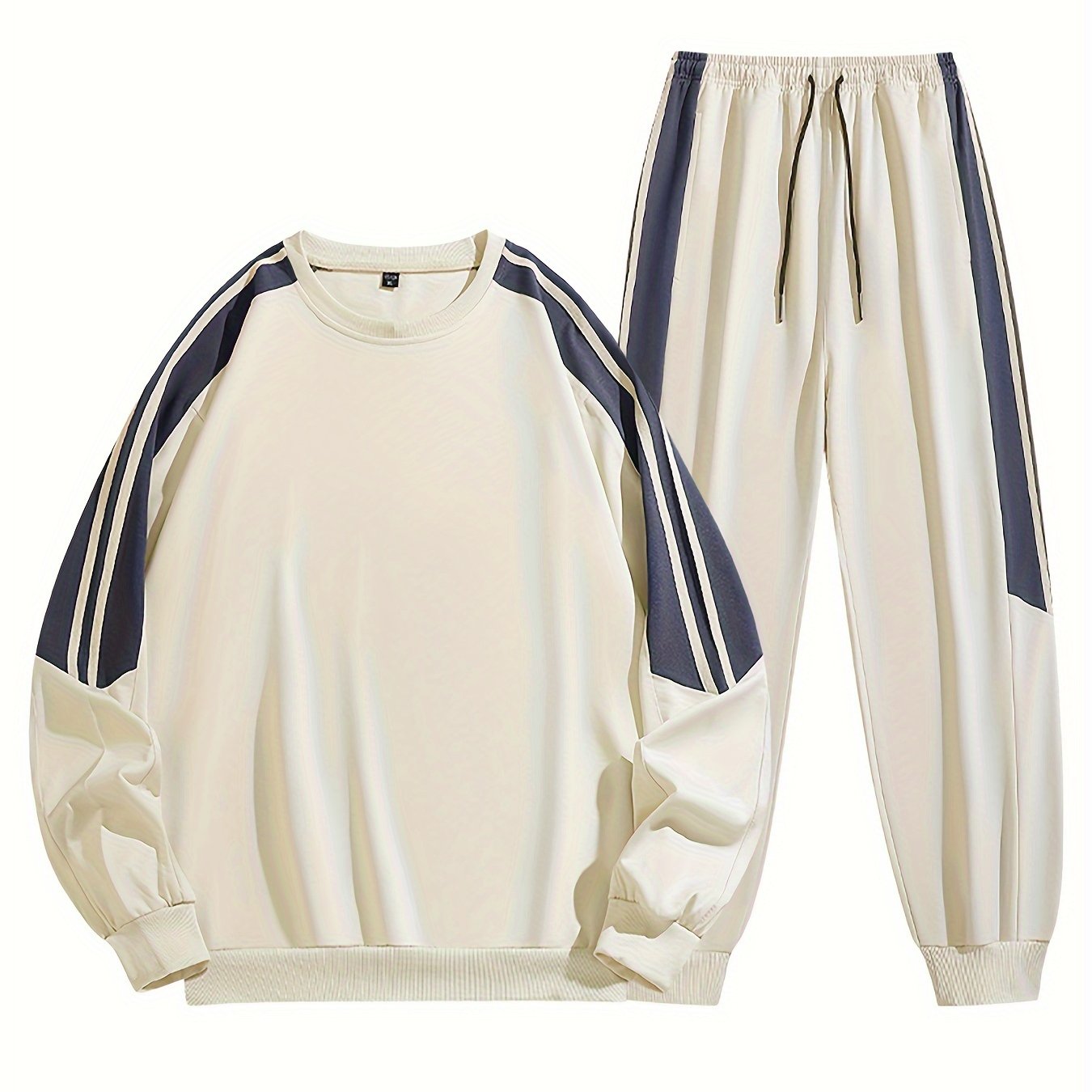 Men's Casual Sports Suit with Stripes Long Sleeve Polyester Knit Fabric