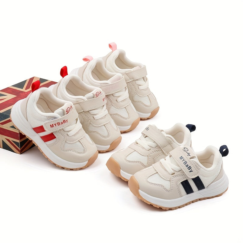 Unisex Toddler Sports Sneakers with Striped Fabric and Breathable Mesh for All-Season Walking