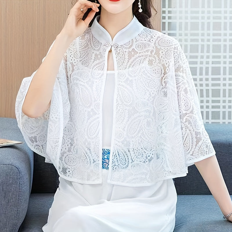 Ayollar uchun vintage uslubdagi toʻqilgan yelka poncho shalvar yengil yozki capek quyoshdan himoya