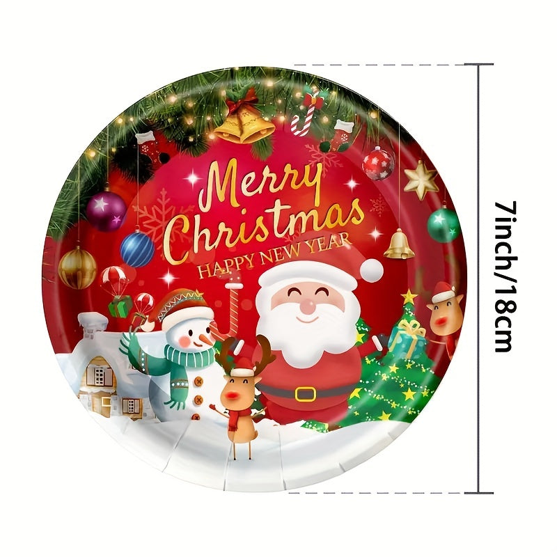 Набор праздничных принадлежностей для Рождества с скатертью, тарелками, стаканами и полотенцами для праздничного торжества