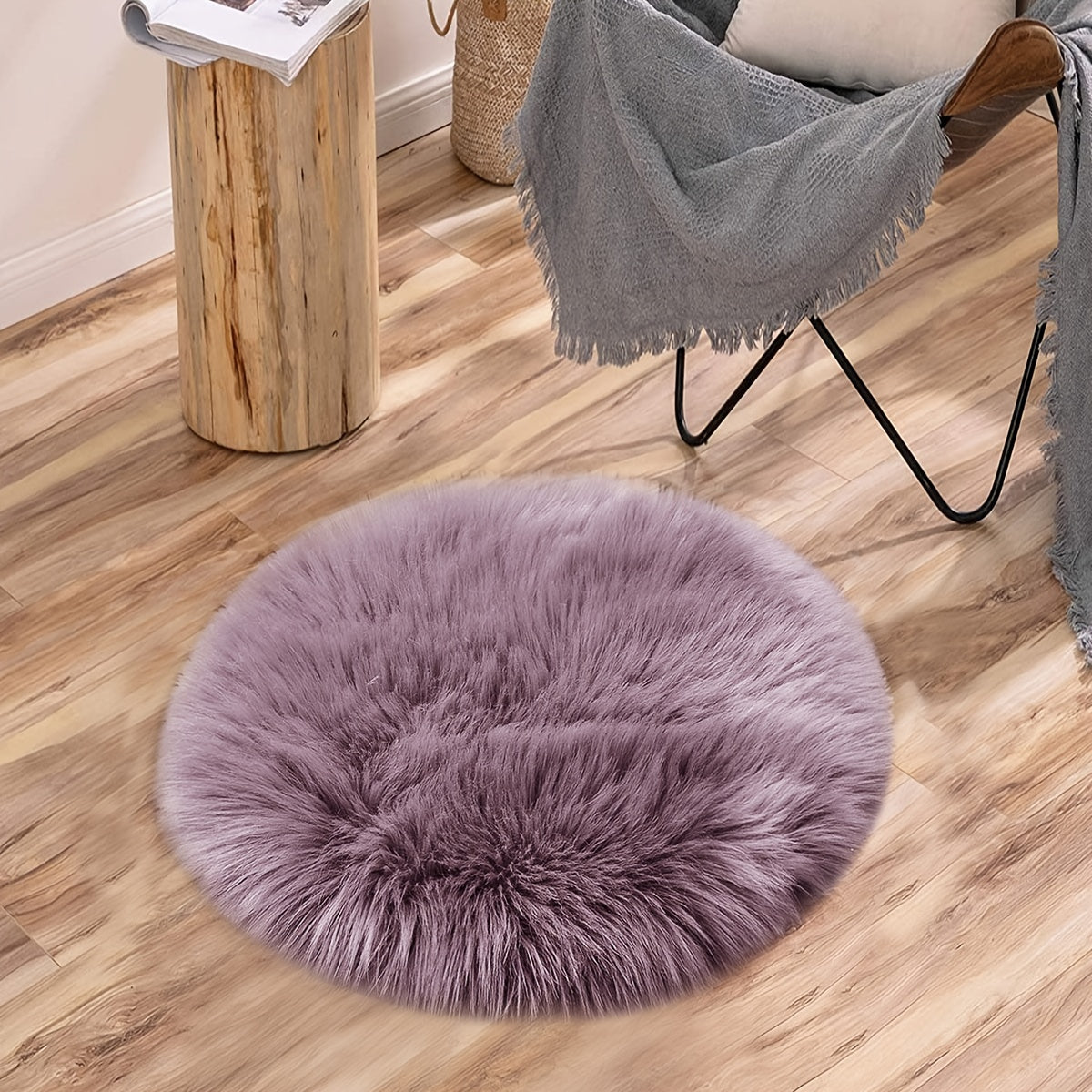 Purple Gray Imitation Hair Round Cushion 15.7 Inch Small Sofa Decor