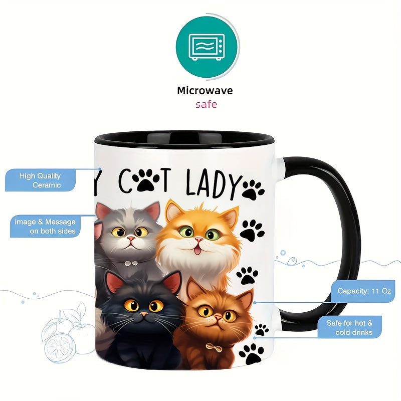 11oz Ceramic Coffee Mug with Cartoon Cats Insulated Microwave Safe Gift for Cat Lovers