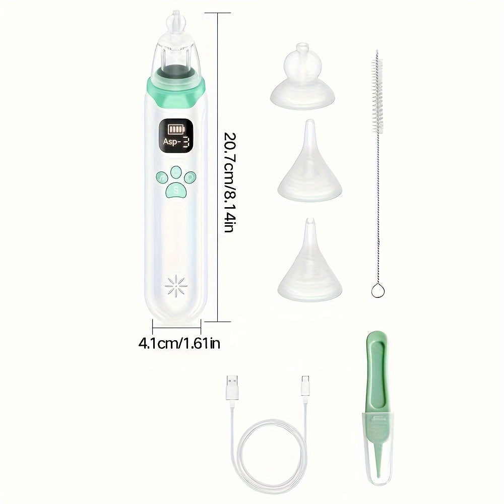 Electric Nasal Cleaner with Adjustable Modes Silicone Nose Sucker Tweezers Straw Brush Green