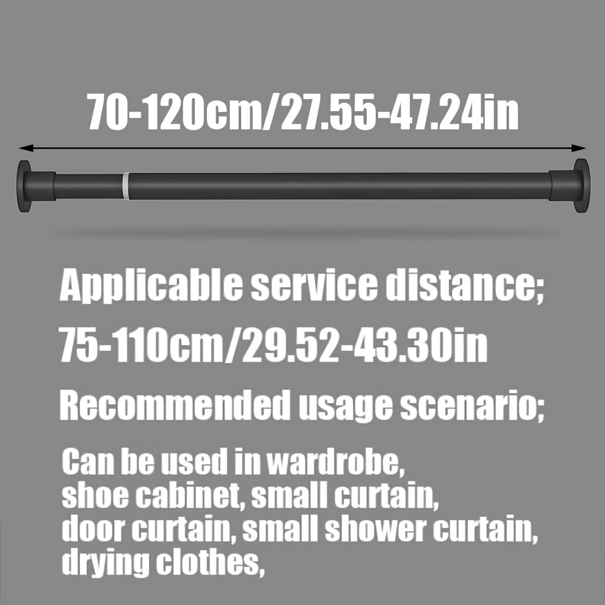 Moslashuvchan Rustproof Metal Curtain Rod Uzaytiradigan G'ichqichli Tension uchun Hammom, shkaf, deraza, eshik