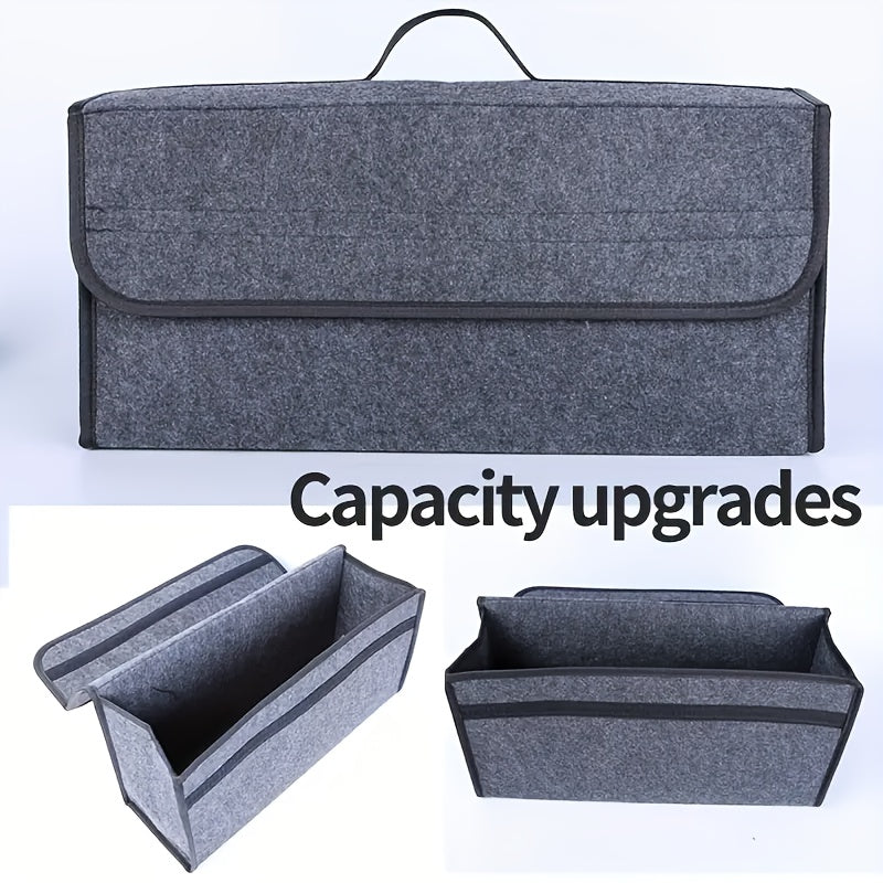 Organizador de interior de coche, caja de almacenamiento plegable en negro y gris con gancho y bucle