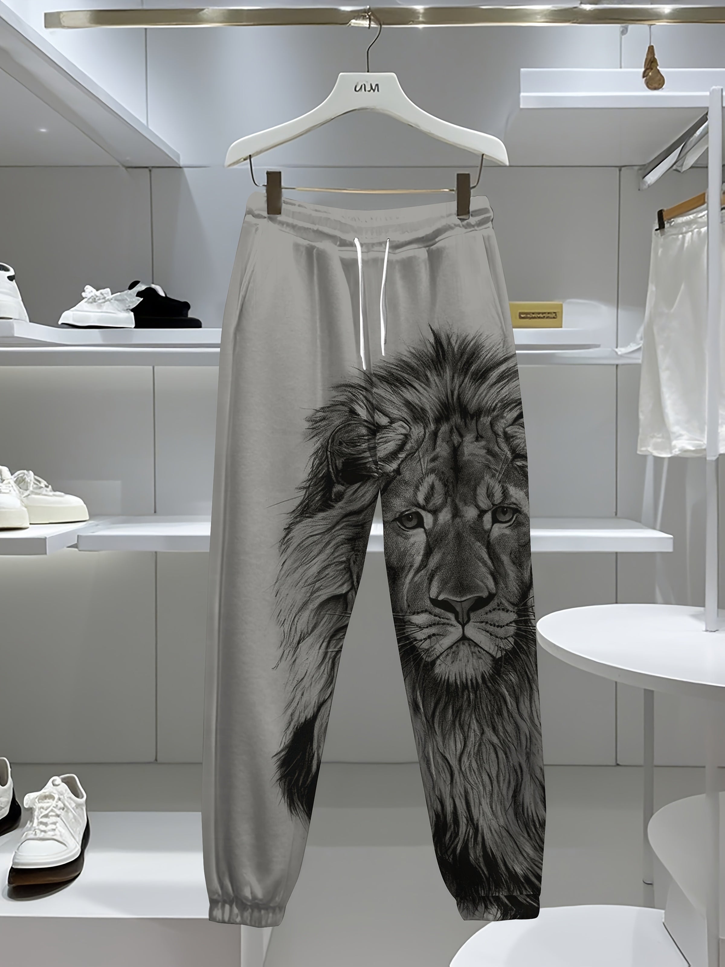 Men's Plus Size Lion Print Casual Outfit Short Sleeve T-Shirt and Sweatpants Set Summer Knit Fabric