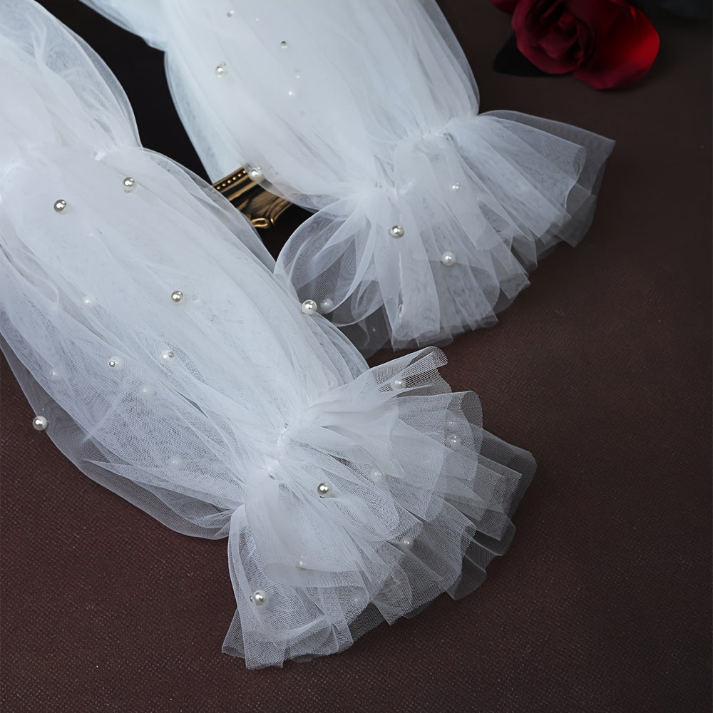 Bridal Pearl Sleeve Cover Beaded Puff Wedding Accessory for Women