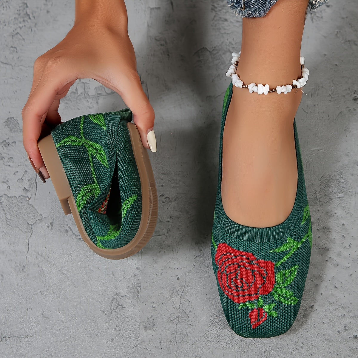 Women's Flat Shoes Floral Pattern Square Toe All-Season Casual