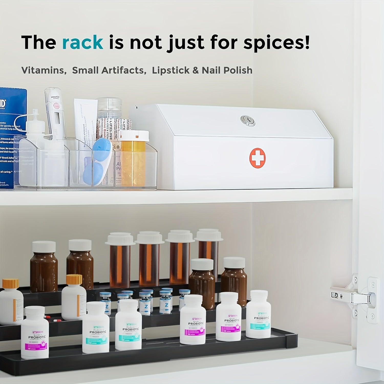 Expandable Spice Storage Organizer with Adjustable Tiers for Kitchen Cabinets and Pantry