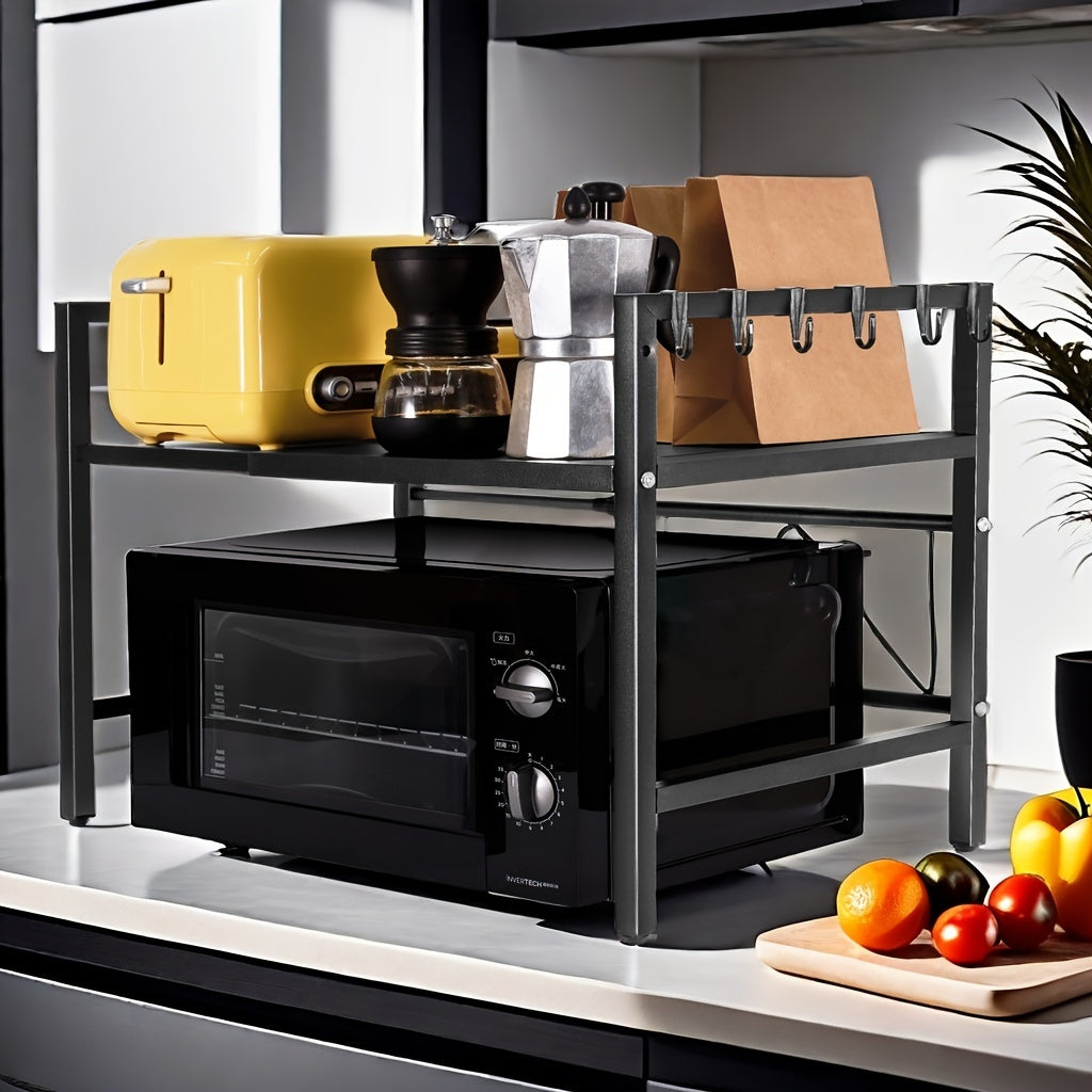 Durable Metal Microwave Stand with 2 Shelves Adjustable Countertop Kitchen Organization