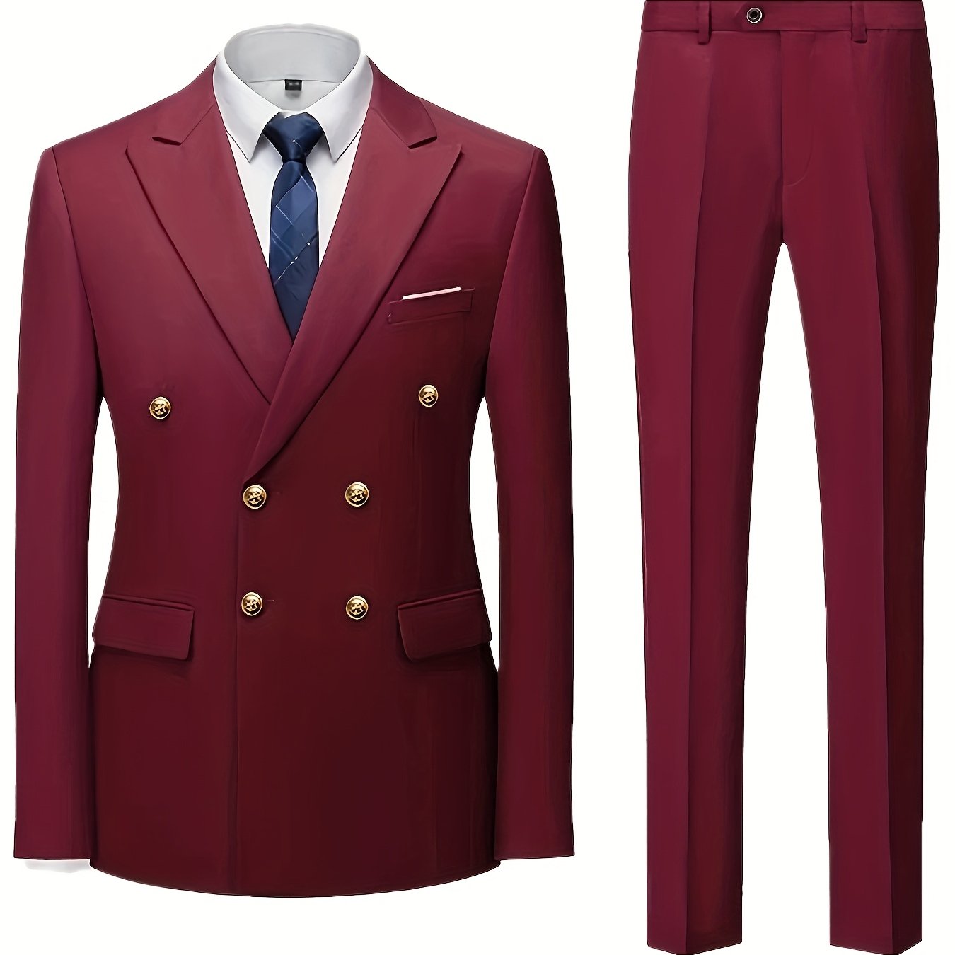 Men's Light Blue Slim Fit Double-Breasted Blazer and Pants Set for Formal Occasions