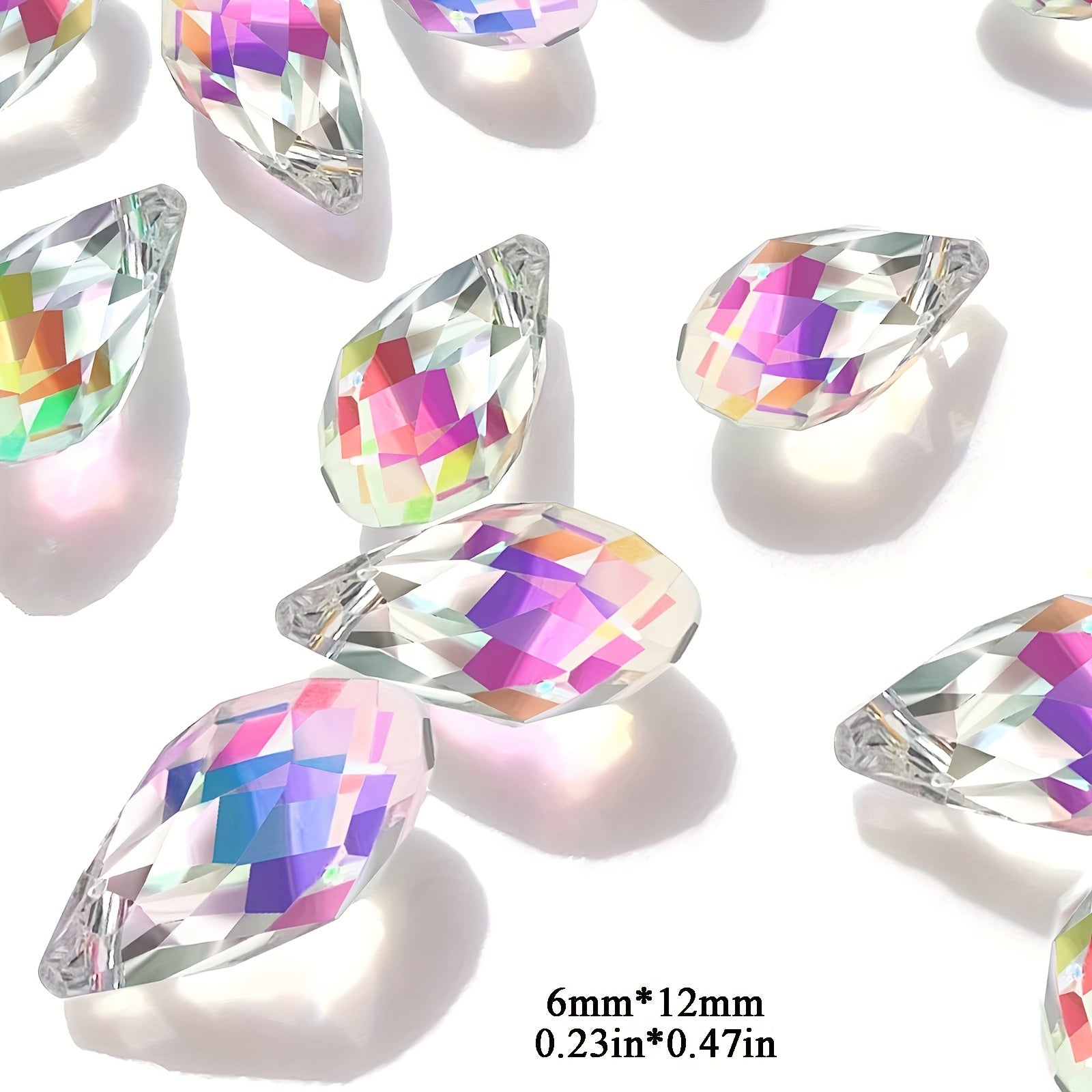 Set of 100 Sparkling Teardrop Crystal Pendants 6x12mm AB Rainbow Glass Beads for Jewelry Making