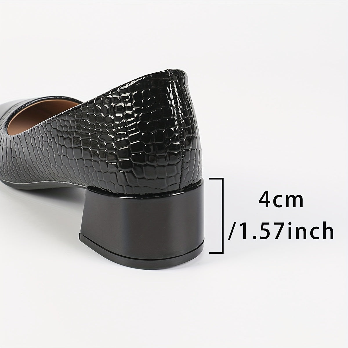 Ayollar uchun qora yaltiroq Mary Jane poyabzali, qalin o'rta balandlikdagi poyabzal va kvadrat barmoqli